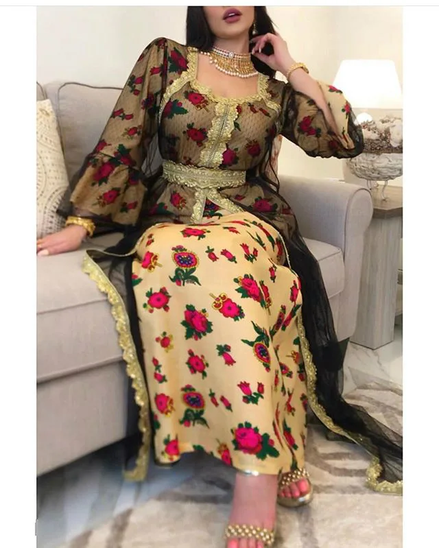 
KD4466 Drop Shipping Fashionable Mesh Flower Lace Islamic Clothing Dresses Embroidered Abaya Women 