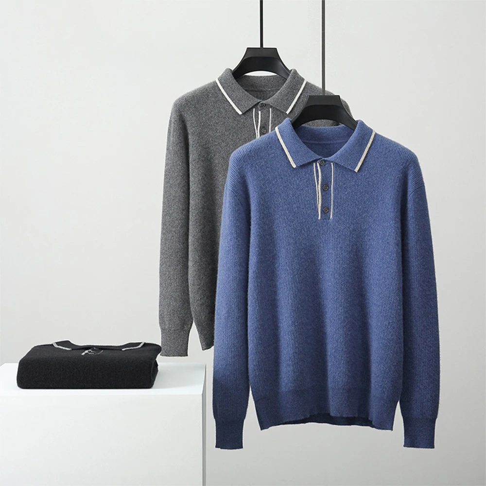 GUOOU Lapel cashmere inside out wearing cashmere Polo 2023 New Jersey men 100% pure cashmere sweater