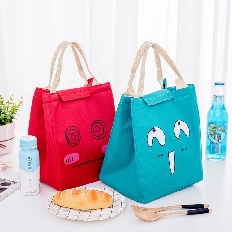 daily use cartoon canvas waterproof insulation design school kids cute thermal lunch cooler bag