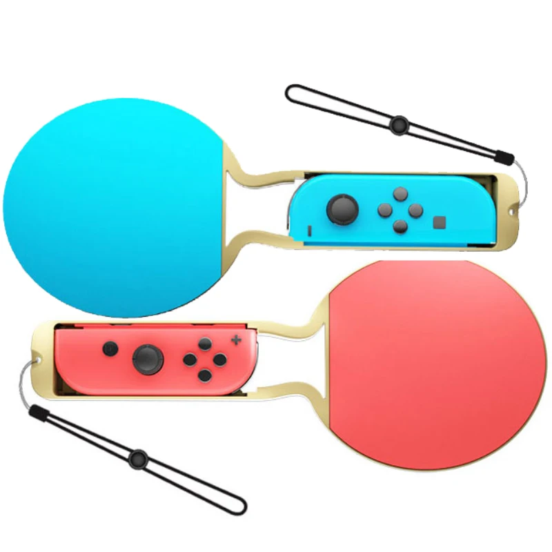 2 Pieces Twin Pack Red Blue Right Left Switch Pingpong Racket Bat with Wrist Straps for N-switch Oled Game Joycon Pad Controller