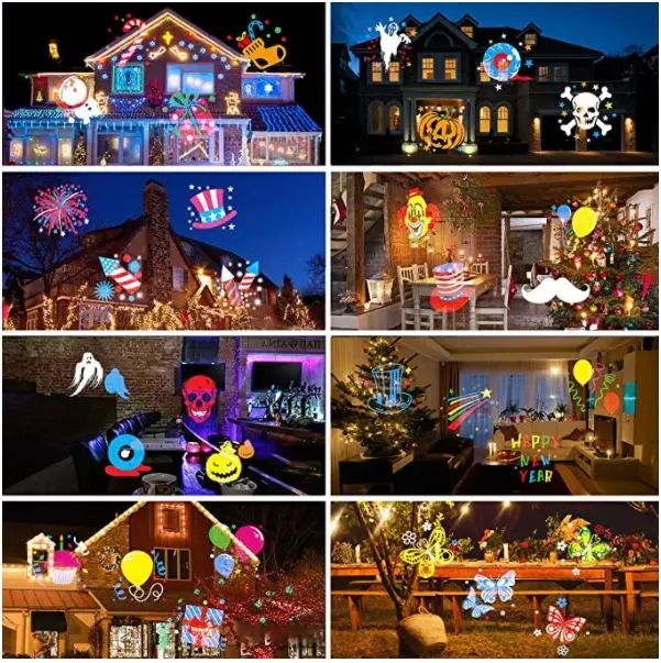 LED Snow Decoration Lights Outdoor Snowflake Laser Christmas Projector Lights 12pcs Slides Patterns Waterproof Project Lights