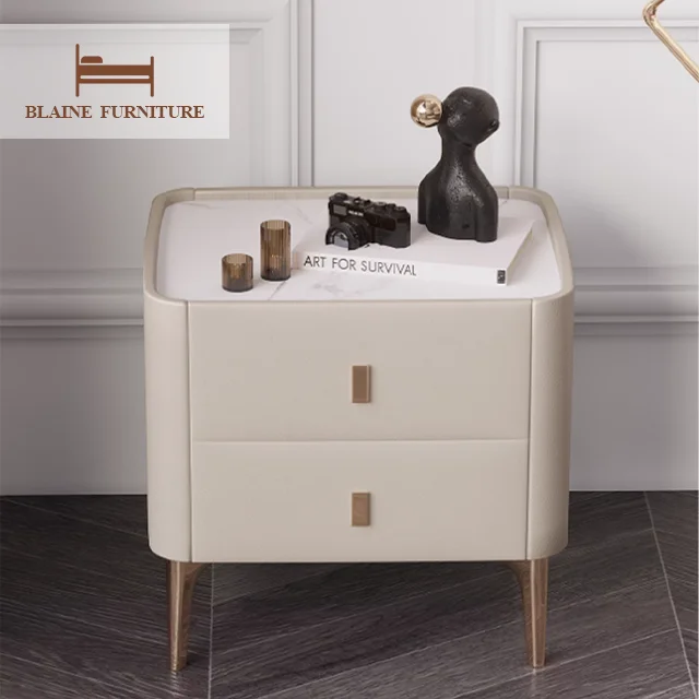 Smart Bedroom Furniture Slate Top Drawer Nightstand Modern Wireless Charger White Smart Nightstand Luxury Nightstand