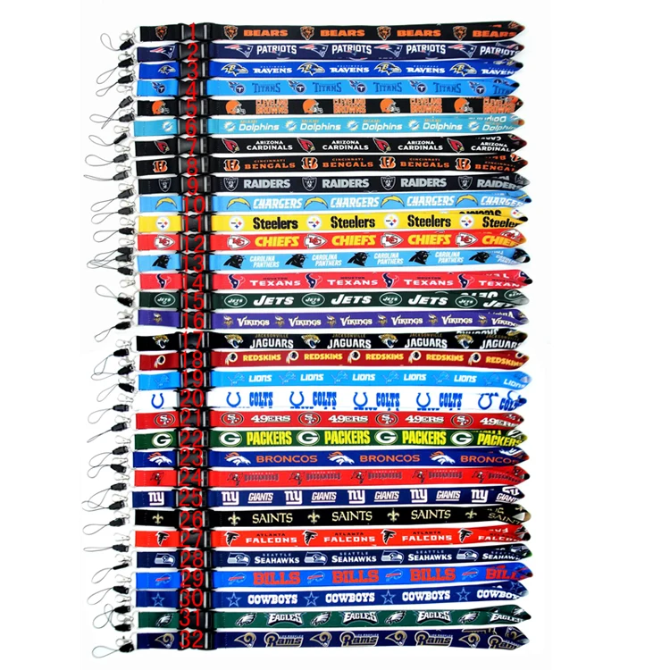 Double sided Football team Neck Lanyard Keys ID Badge Holder Strap Cell Phones Cameras Bags Detachable Keychains For Office