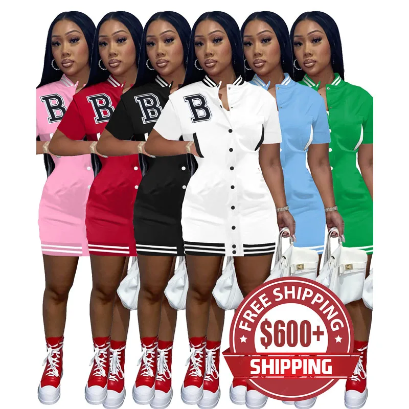Free shipping Button Down Casual Dresses Women Clothes Summer Women Short Sleeves Bodycon Custom Baseball Jersey Dress
