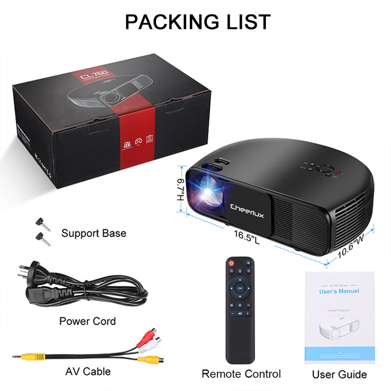 CHEERLUX CL760 projector portable home theater 3200 lumens