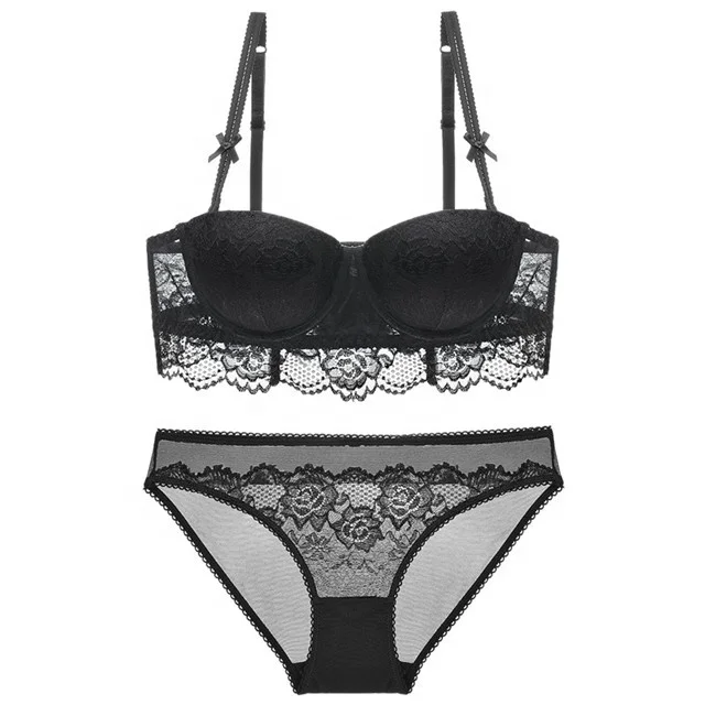 Sexy  Women Bra and Panty Set Soft Thin Cup with Bow Push Up Ladies  Lace Bra Underwear Sets