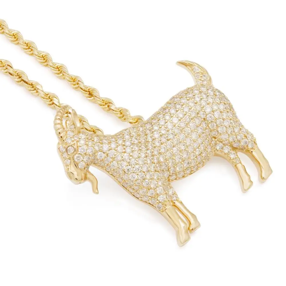 New Design 14K Solid Yellow Gold Real Diamond Pave Goat Charm Pendant Necklace Jewelry Manufacturer Exporter & Supplier