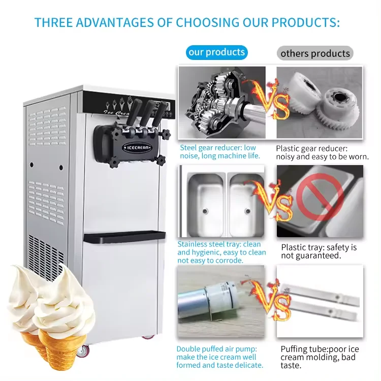 New stainless steel 2024 new soft ice cream machine 3 flavors factory price