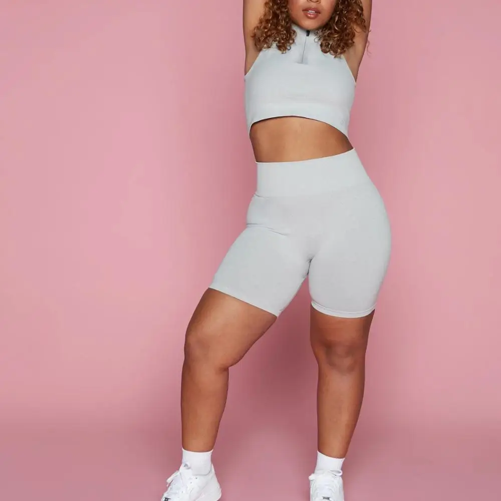 high quality non see through zip up crop top gym high waist shorts custom teo piece yoga set