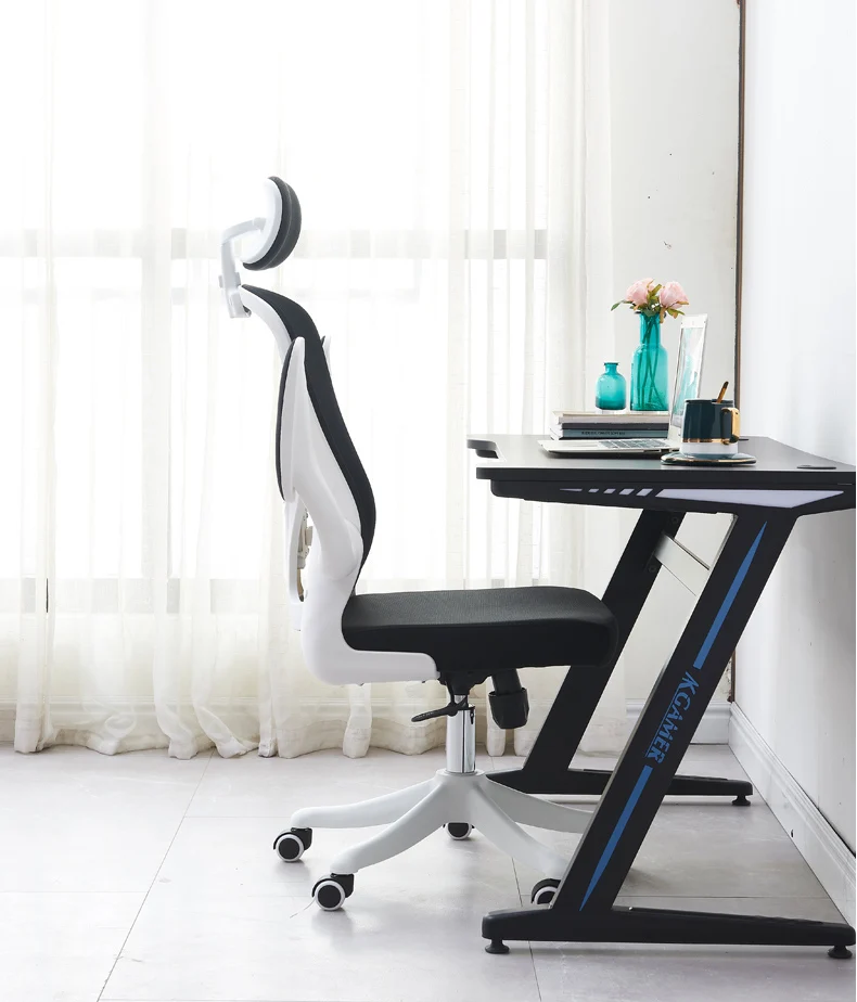 Open Workstation Adjust High Back Ergonomic Office Chair And Table Office Mesh Chair With Headrest