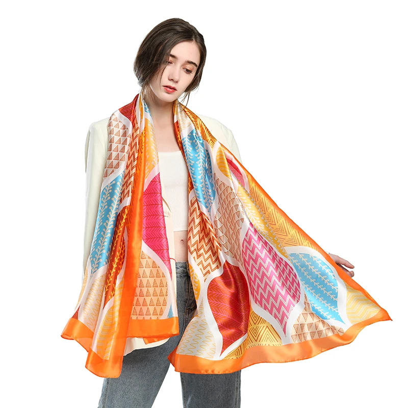  2021 New Arrivals Fashion Women Casual Luxury Islamic Shawl Scarves Muslim Hijab Geometric Printed Patchwork Silk Scarf