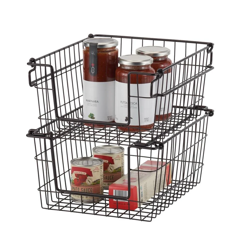 Kitchen cabinet storage basket metal wire storage stackable basket bin set2