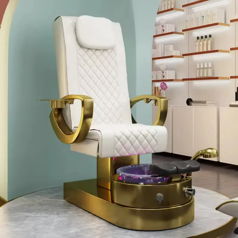 Luxury white and gold nail salon foot spa pedicure chairs modern electric reclining manicure chair for clients