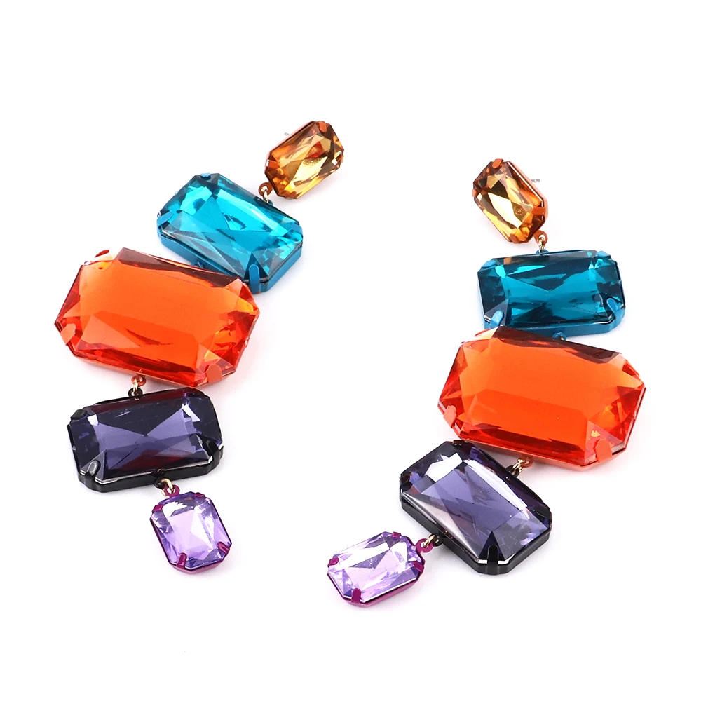Bohemia Simple Candy Color Quadrangle Resin Dangle Earrings Blue Red Purple Yellow Link Acrylic Crystal Drop Earrings