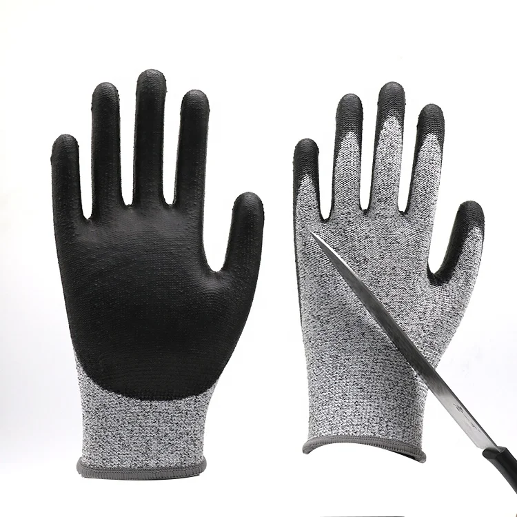 Anticut HPPE Glass Handling Proof PU Coated Anti Cut Gloves Level 5 Cut Resistant Glove Work Safety Anti-cut Gloves Construction