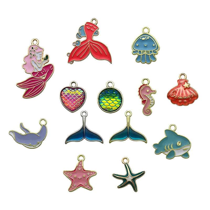 Custom Wholesale Enamel Alloy Charms Beach Marine Organism DIY Decorative jewelry Pendants for Bracelets