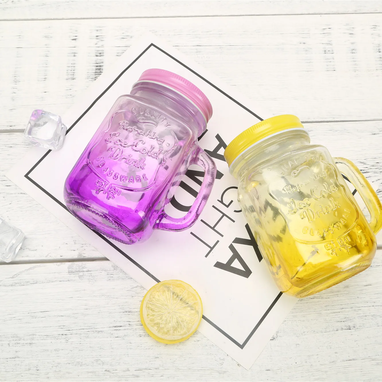 Stock 16oz 500ml Eco Friendly Mason Drinking Cup Jar With Handle