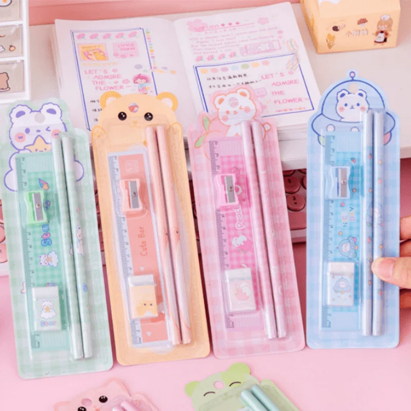 Stationery Set Pencil Eraser Ruler Sharpener School Supplies Set for Children, Gifts for Birthdays, Anniversaries, and Christmas