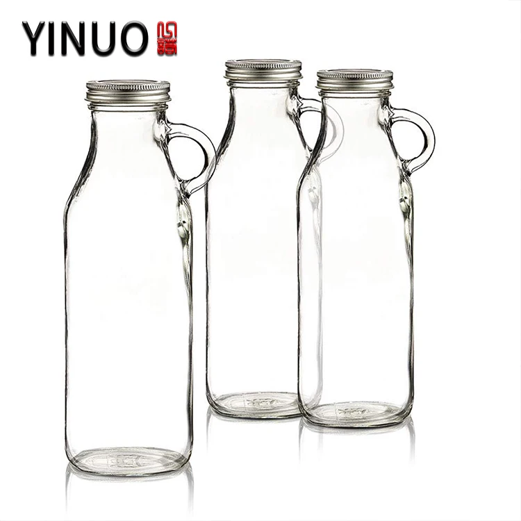 16oz 1l wide mouth glass milk bottle with handle and cork