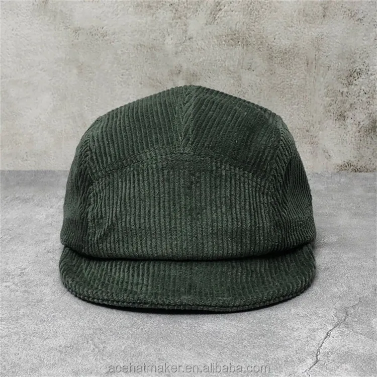 Custom Blank Corduroy Camper Hat Cap Wholesale Army Green 5 Panel Camper Hat