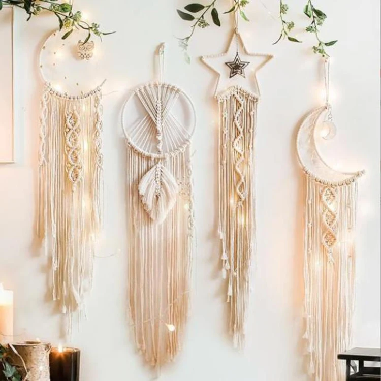 Wall Hanging Decoration Boho Macrame Dream Catcher Tapestry Home Decor Ramadan Owl Star Moon Ornaments for Baby Kid Room Nursery
