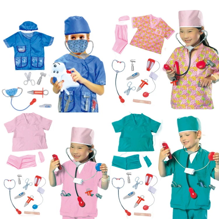 Hot Selling Unisex 10pcs Kids Surgeon Uniform Medical Role Play Toy Set with Accessories for Doctor Play Sets