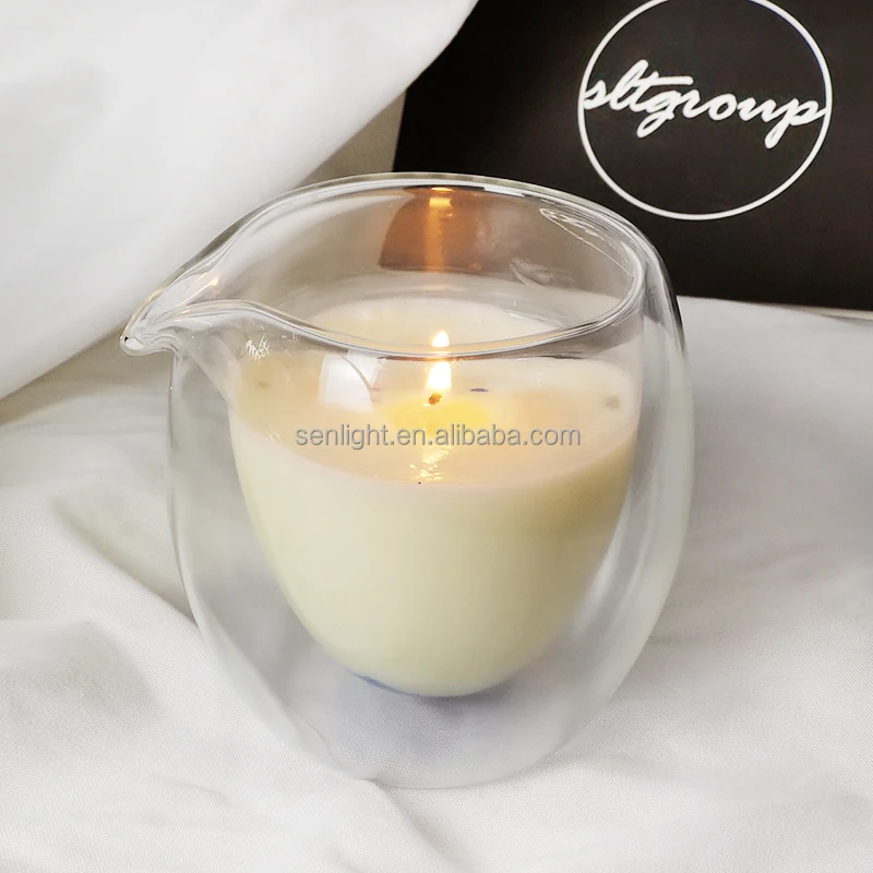 Empty 4oz body serum candle double wall glass jar  massage scented candle container with spout