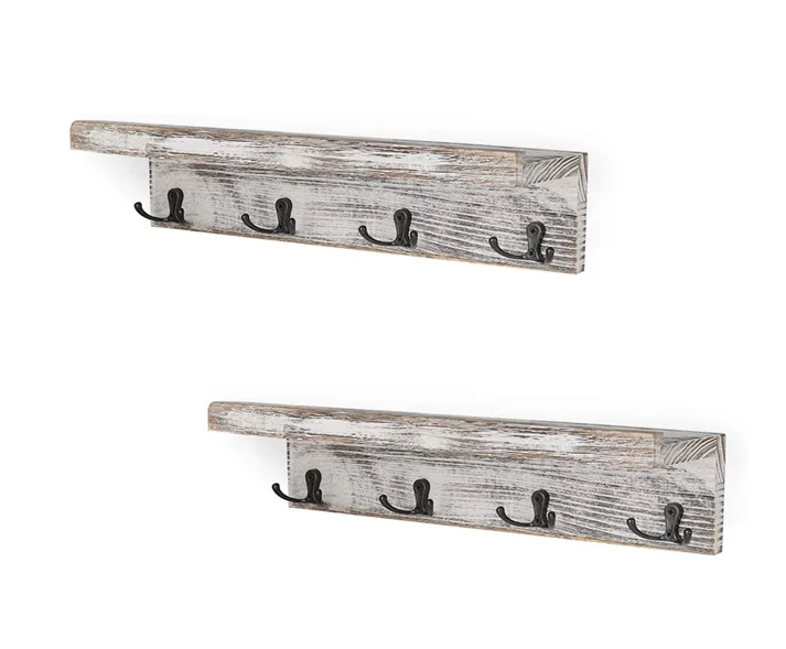 Крючки для пальто с настенной полкой, деревянная вешалка для пальто с полкой, набор из 2 вещей, деревянная настенная полка для спальни, гостиной