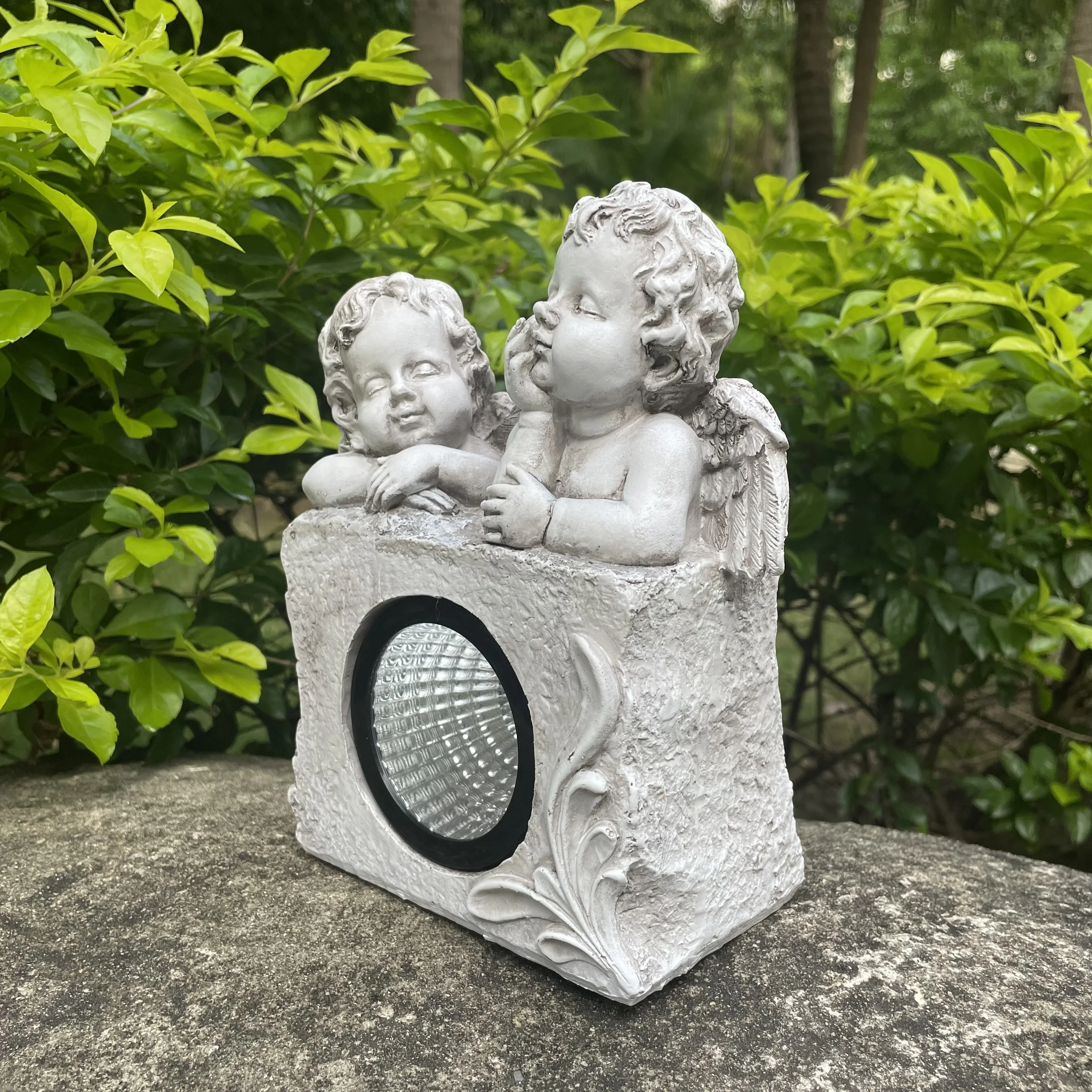 Polyresin Decoration Two Cute Angels Solar Led Outdoor
