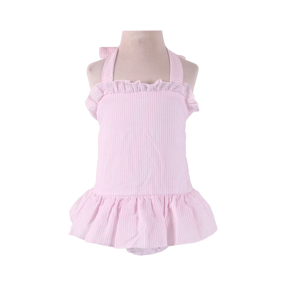 No Moq RTS  Baby Girl  Summer Swimsuit  Cotton Seersucker Ruffle Kids Girl Bikini Swim Bathing Suit