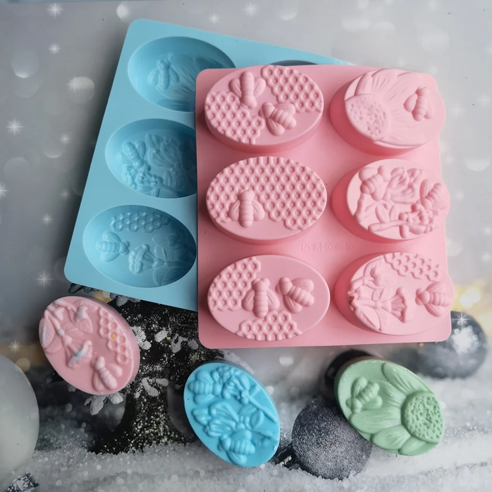BPA Free 6 Cavity Oval 3D Honeycomb Silicone Soap Molds for Homemade Soaps Lotion Bar Bath Bomb Beeswax Chocolate and Dessert