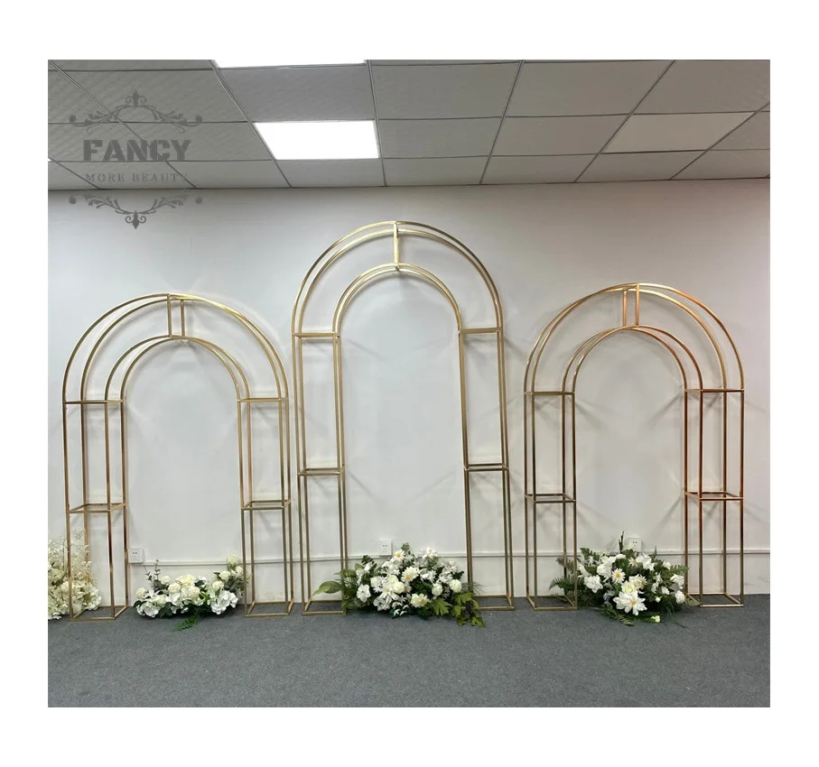 Shiny Gold Wedding Arch Metal Backdrop Frame Wedding Stage Background Floral Arch