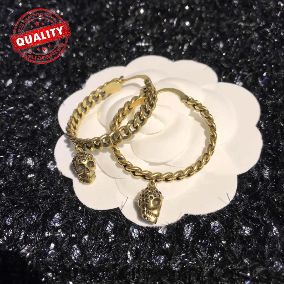 Alexanderxx McQueens Factory New Ins 925 Silver Twisted Wire Gollum Head Inlaid Zircon Large Earrings Holiday Accessories