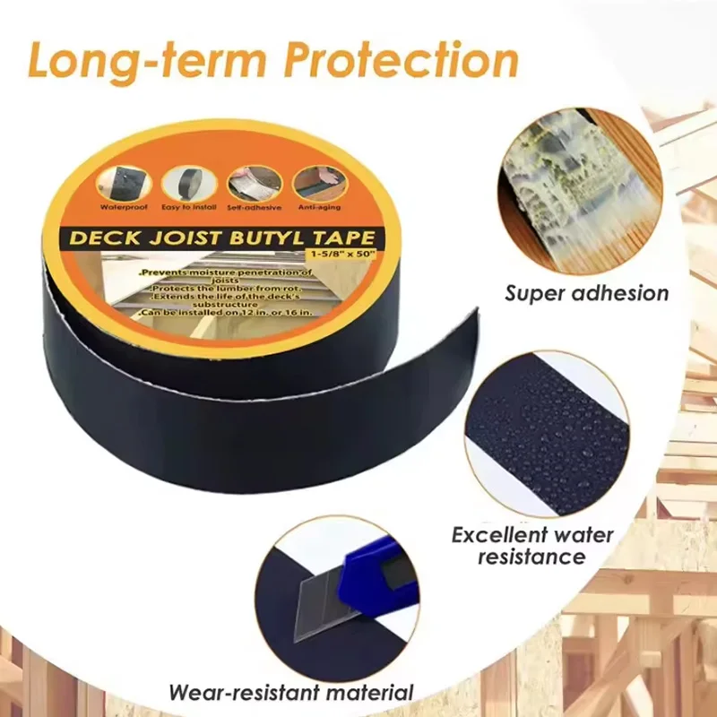 Weatherproof Durable Self-Adhesive Waterproof Anti-Corrosion Strong Adhesion High Temperature Resistant Butyl Deck Joist Tape