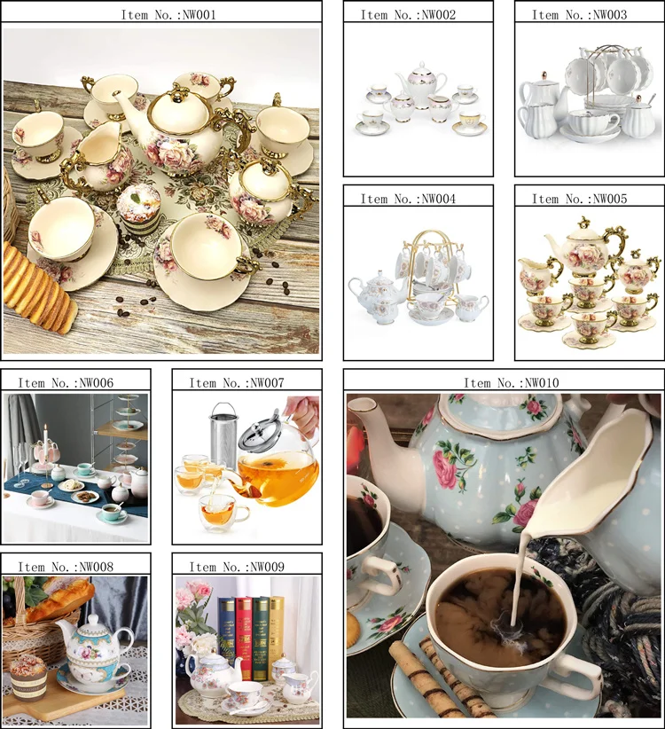 Hensin Indian China Royal Coffee Ceramic Tray And Sugar And Marble Tea Set With Kettle