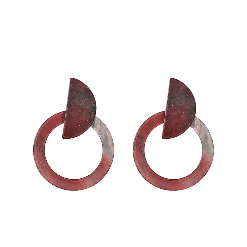 Good Quality Fancy Splicing Colour Blocking Acetate Hoop Earrings Geometric Circular Texture Acrylic Pattern Earrings