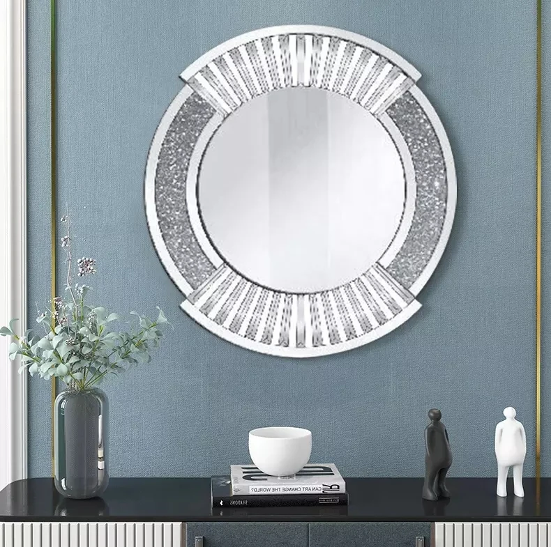 Guanding Wholesale Factory Direct Classic Crushed Diamond Mirrored Console Table with Wall  Mirror Set