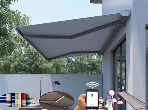 Aluminum Waterproof Sunshade Pergola Canopy Restaurant Balcony Retractable Awning LED Light