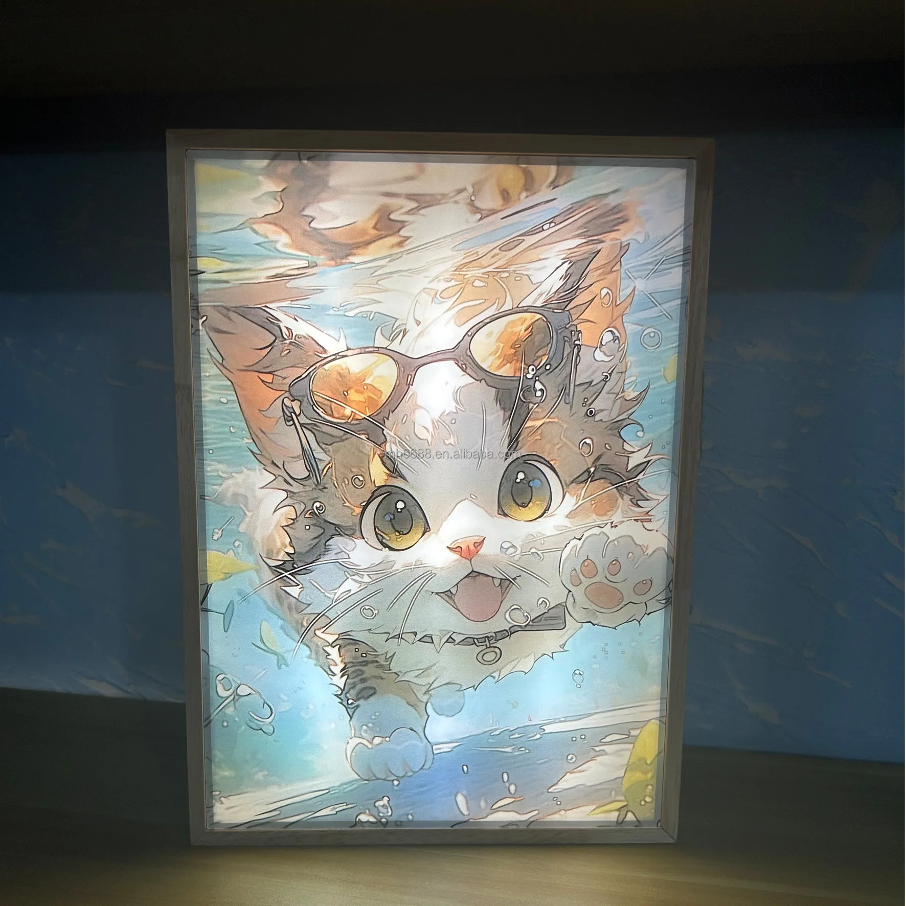 New Design Framed Tabletop Decorative Lamp Night LED Sunlight Beside light Shadow Box Wall Art Painting