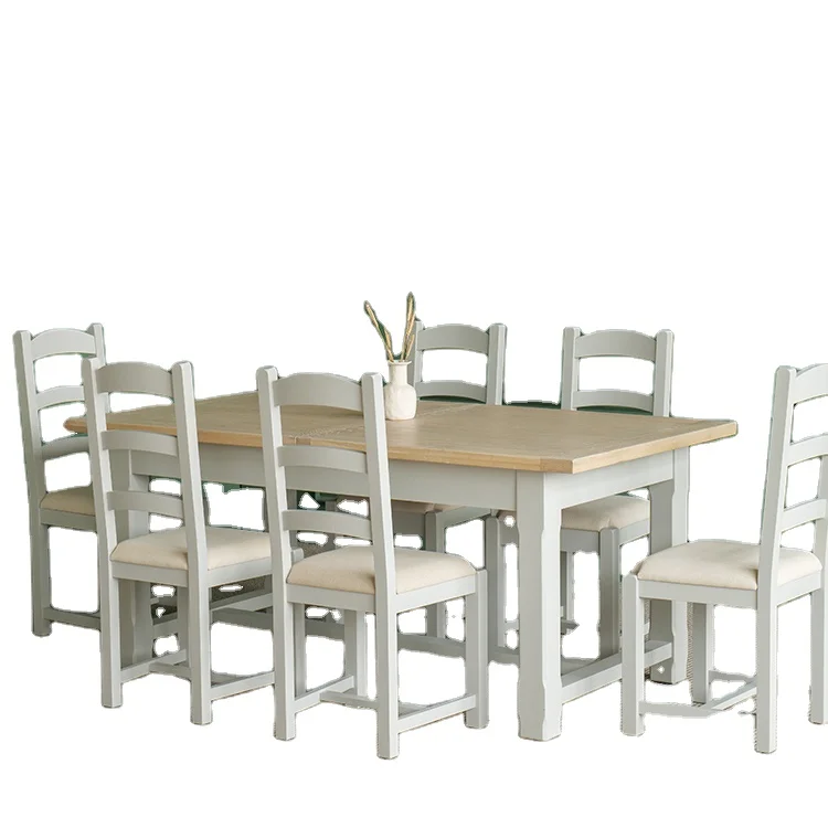 260cm  rectangle contemporary European practical ready to assemble solid wood chairs and extendable tabletop for dining table
