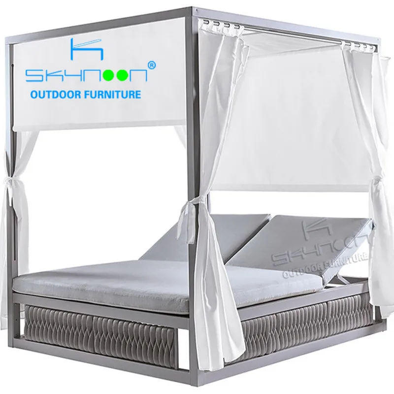 Modern Patio double sun lounger with canopy  Hot sale rope furniture high standard daybed outdoor beds outdoor cabana(73008)