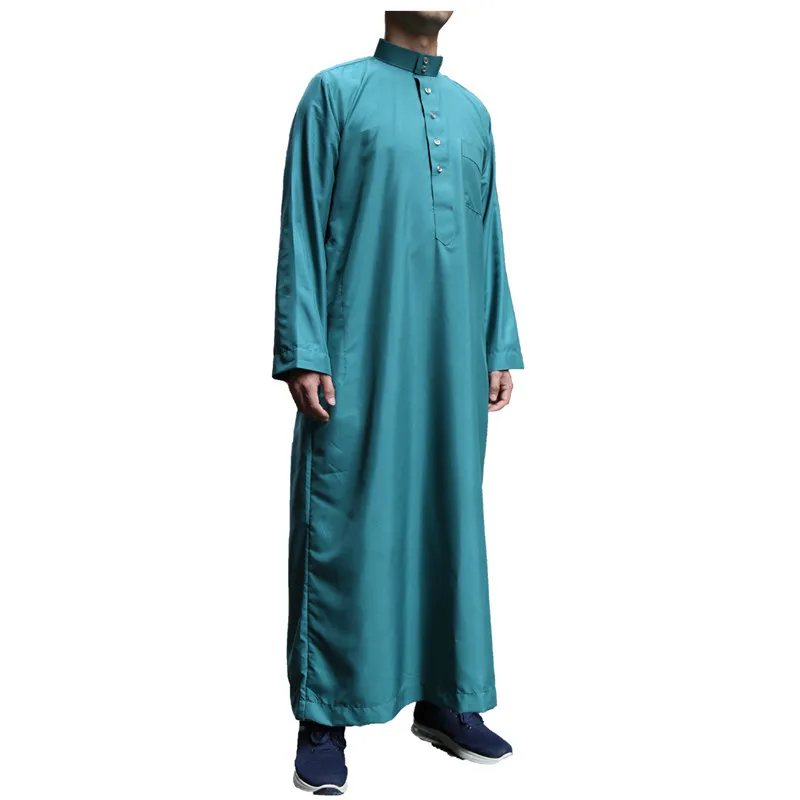 Hot Sale New Long Sleeve Stand Collar Arabian Robe Galabiyya Daffah Thawb Dishdash Kurta thobes dubai islamic qamis men clothing
