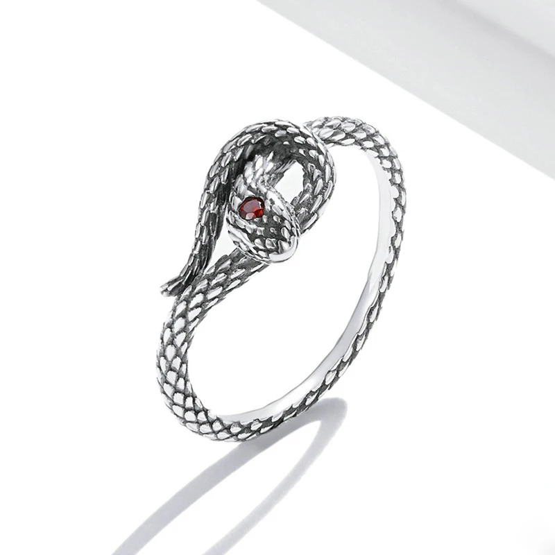 exaggeration vintage 925 sterling silver red zircon eye snake ring