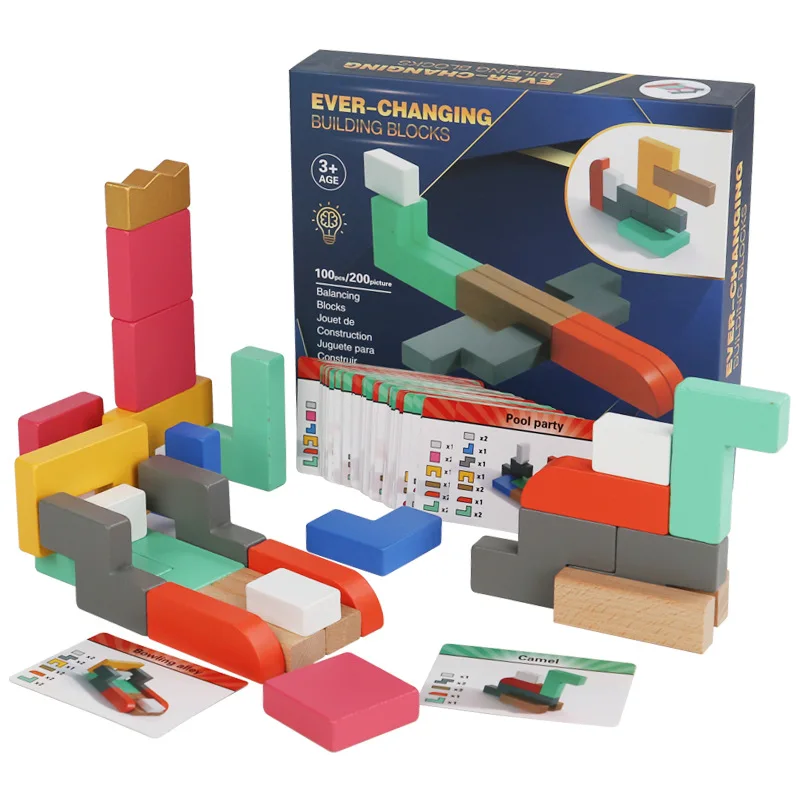 Wooden ever- changing building block sets creative stacking blocks early educational toy 3D funny logic game cubes