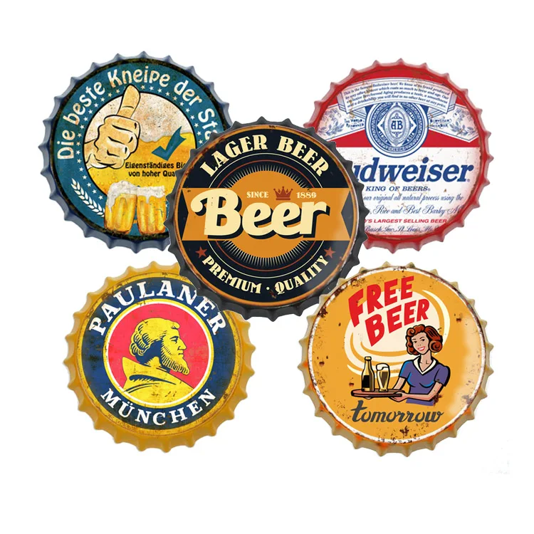 High quality Dia30CM/35CM/42CM bottle cap Metal sign  Custom vintage beer Cover Wall Plaque Club Bar Pub Home Wall Decoration