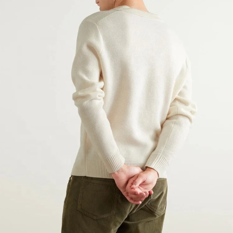 knitwear manufacturer custom autumn winter cream polo collar long sleeve pullover wool cashmere sweater men