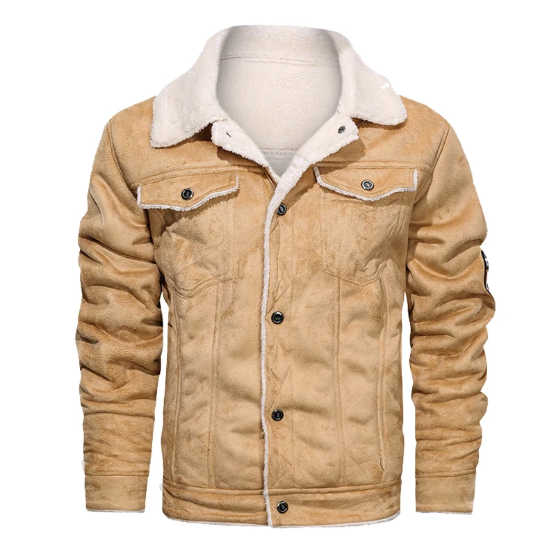 Winter Suede Jacket Men Motorcycle Padded Leather Fur Clothes Bomber Military Pilot Suede Jacket Men