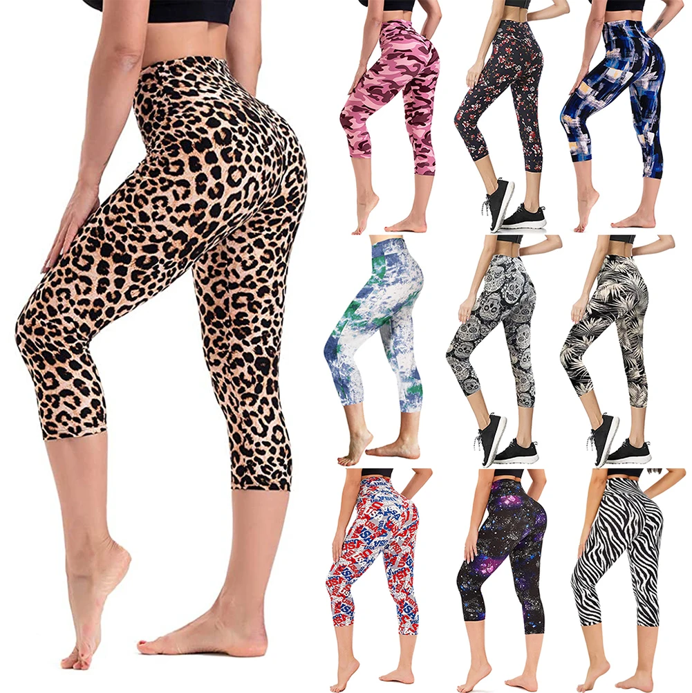 
OEM Casual Mid-Calf High Waist Yoga Pants Fitness Sports Wear Printed Leggings For Women 