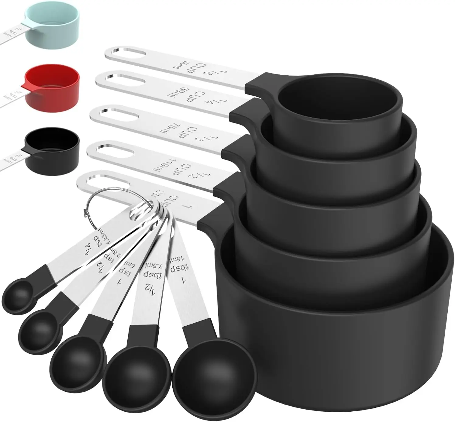 Measuring Cups Spoons Set Kitchen Measuring Gadgets 10 Pieces Nesting Measure Cups Spoons with Stainless Steel Handle