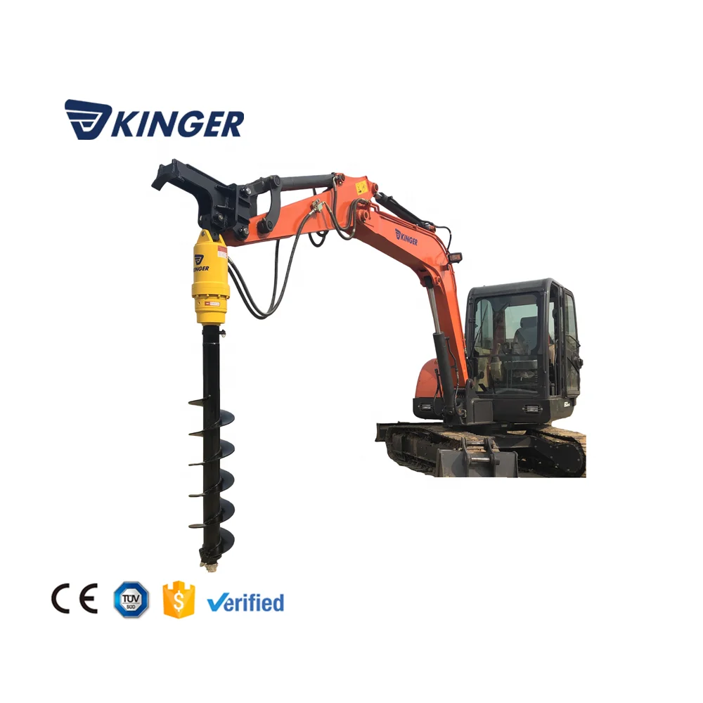 Hydraulic auger drive attachment excavator skid steer loader for screw piles installation ground hole drilling